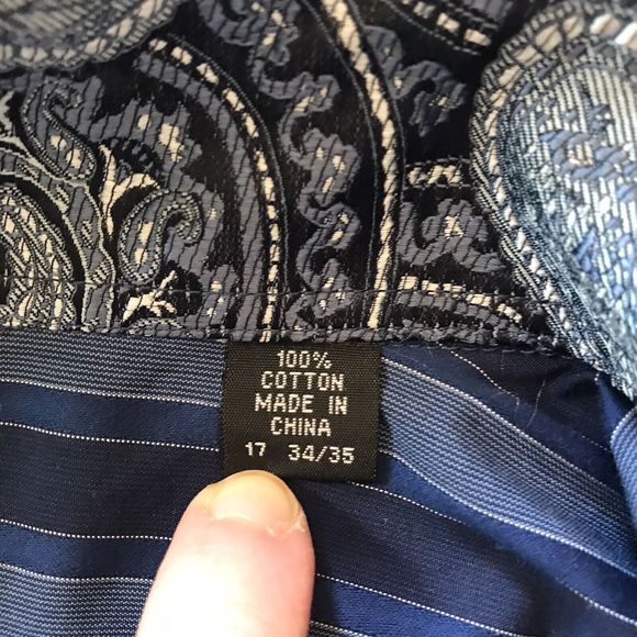 English Laundry Dress Shirt 17 34/35 Navy Blue Stripes 100% Cotton - Picture 2 of 4